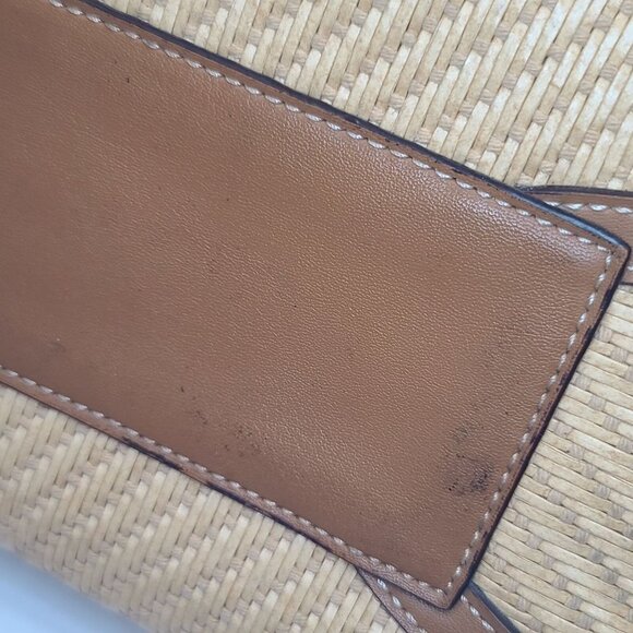 Fossil Woven Tan Shoulder Bag Leather Accents Striped Interior - Picture 10 of 11